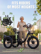 Electric Trike for Adults, 998.4Wh , 1200W Peak  20"x4.0" Fat Tires,