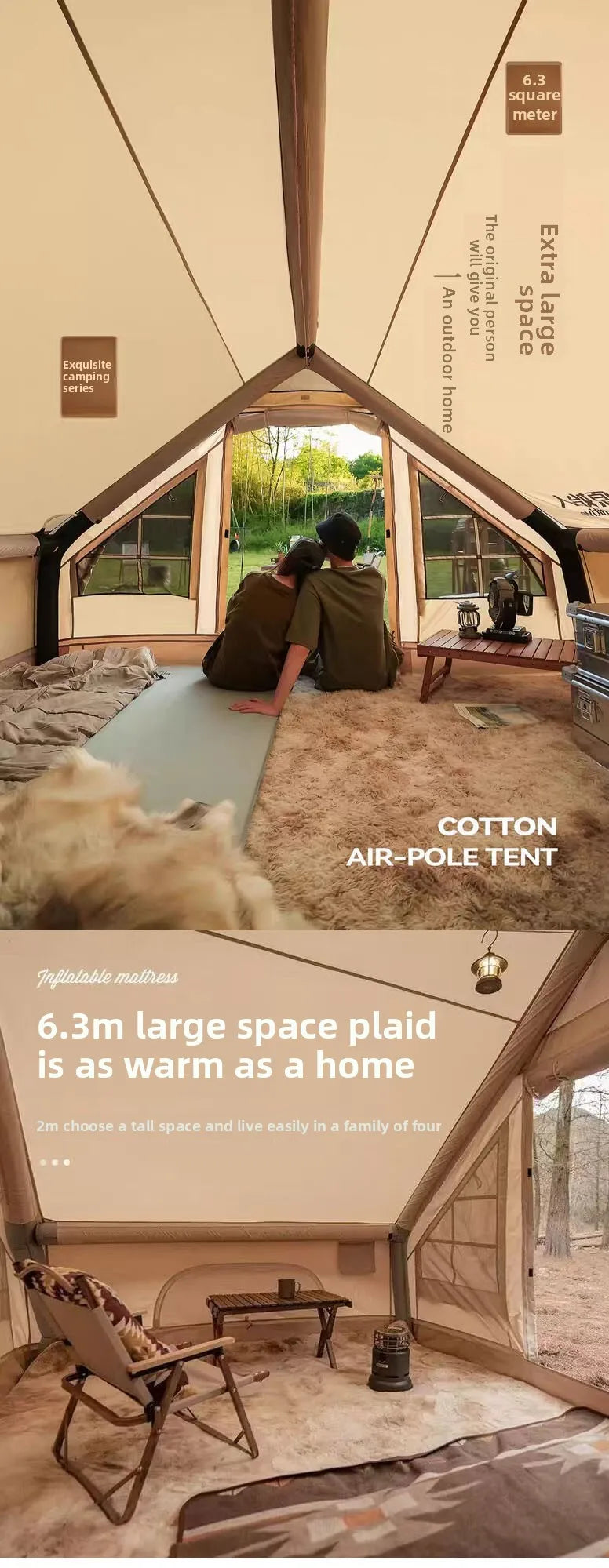 Inflatable tent camping for 1-6 people, hand pump large