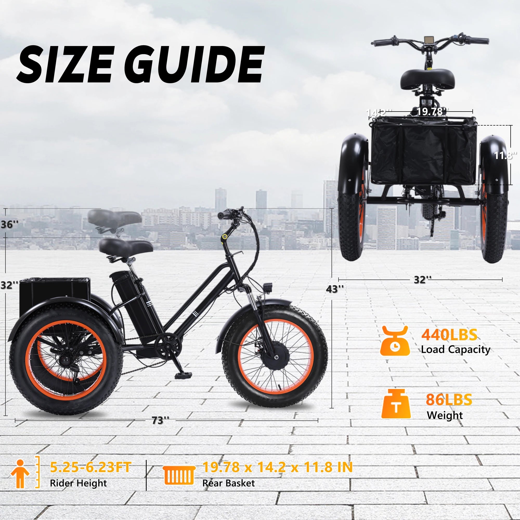 1000W Peak Adult Electric Trike | "Fat Tire, 48V 15AH  , 50-Mile