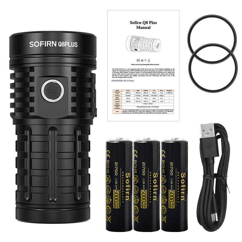 8 Plus Super Powerful LED Flashlight 16000lm USB C Rechargeable