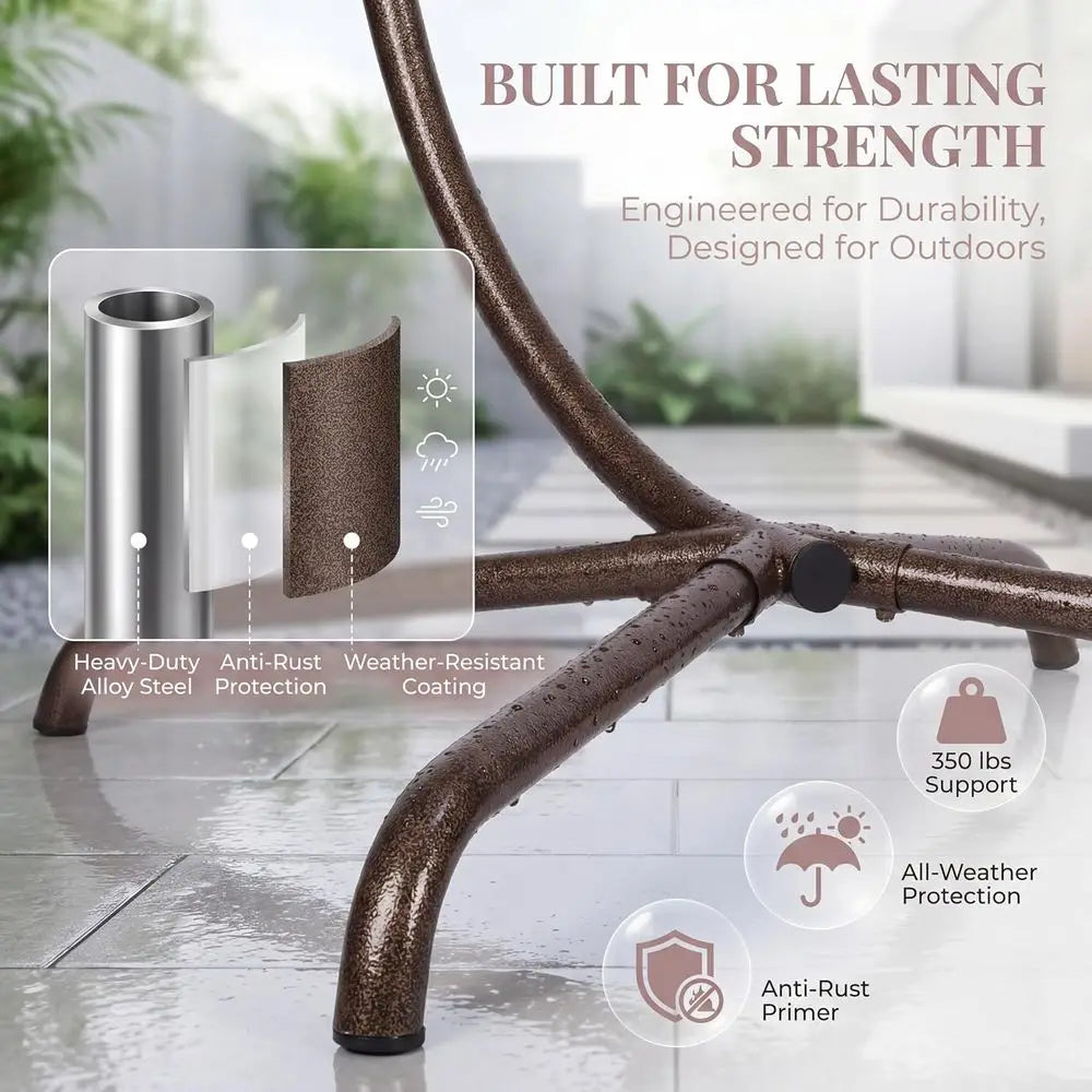 Indoor Swinging Egg Chair with Stand, 350 Lbs Water-Resistant Wicker