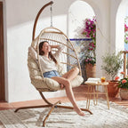 Indoor Swinging Egg Chair with Stand, 350 Lbs Water-Resistant Wicker