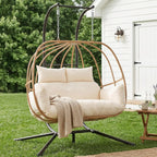 Double Egg Hanging Swing Chair with Stand Cushions Headrest 80"H Metal Basket