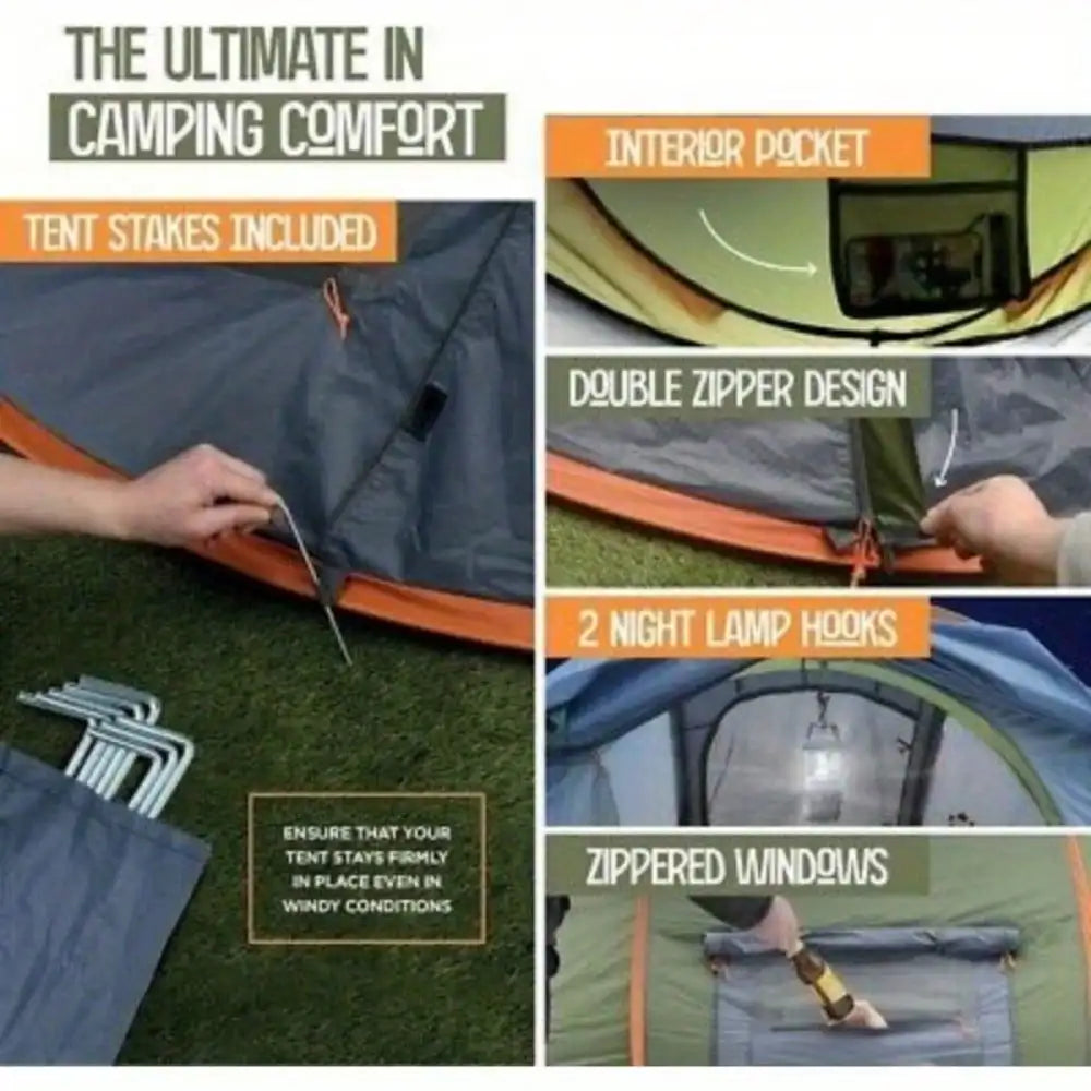Camping Tent - 4-Person Easy Pop Up Tent  - UPF50+