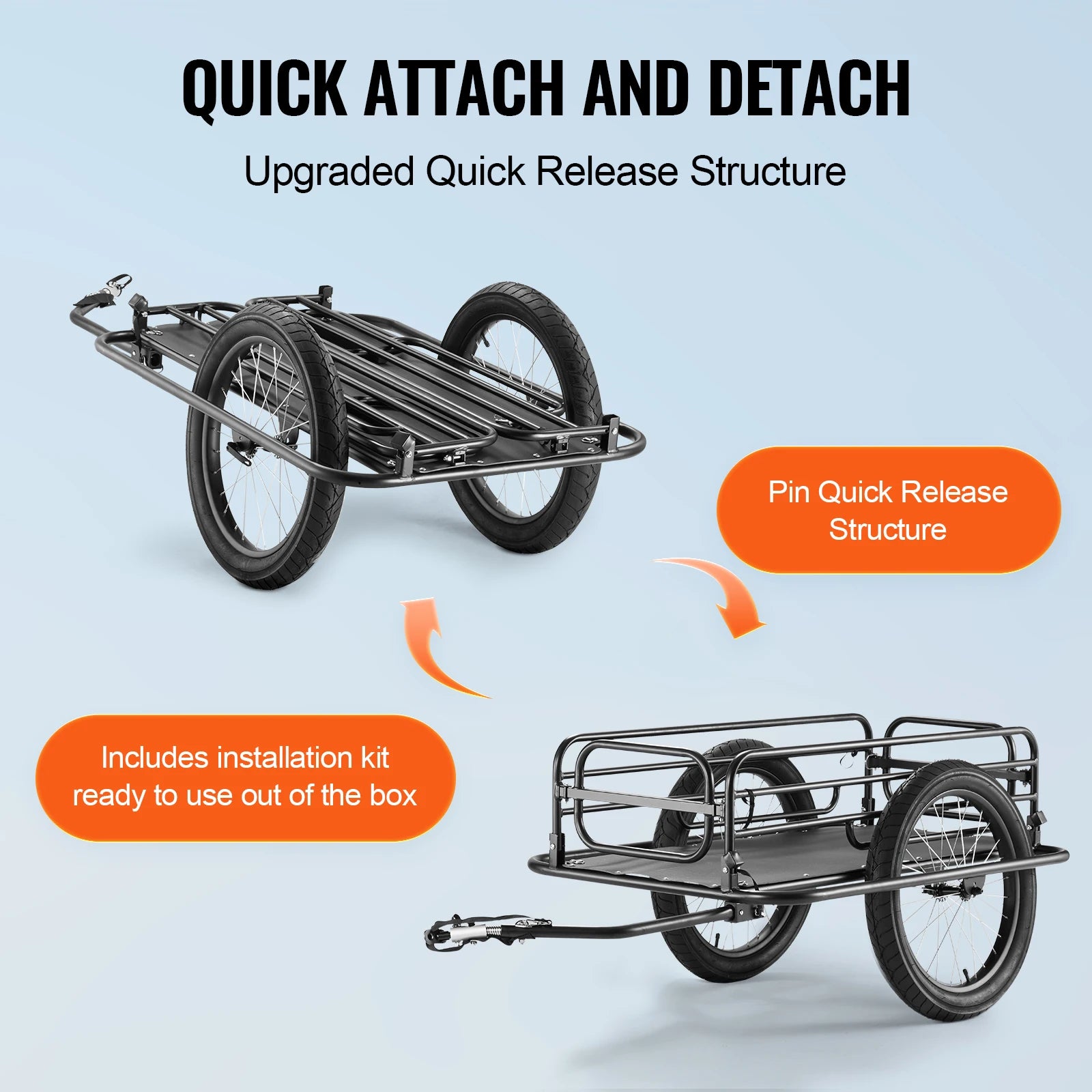 275 lbs Bike Cargo Trailer Foldable Hitch 20" Wh