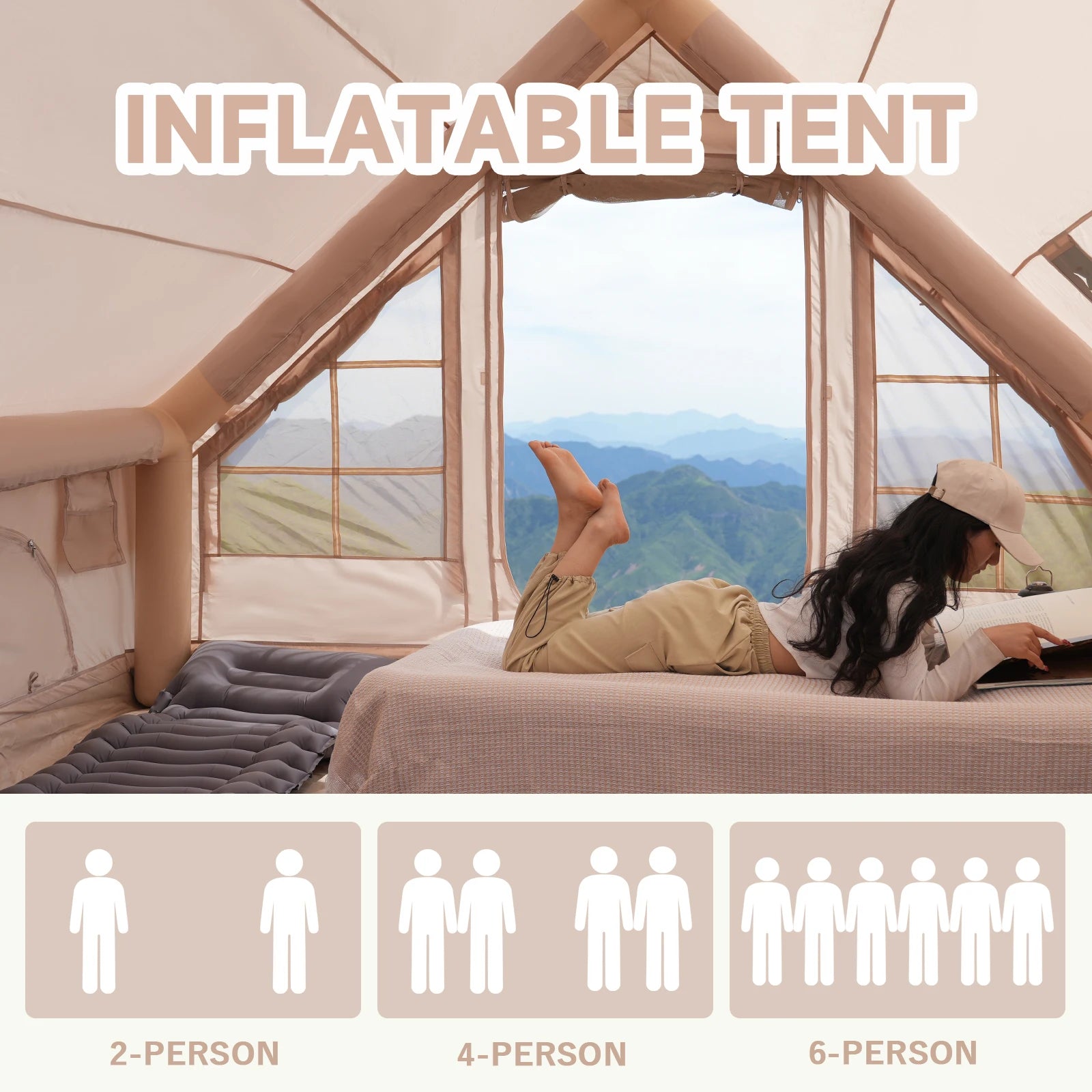 Inflatable Camping Tent, Waterproof  for 4-8 Persons,
