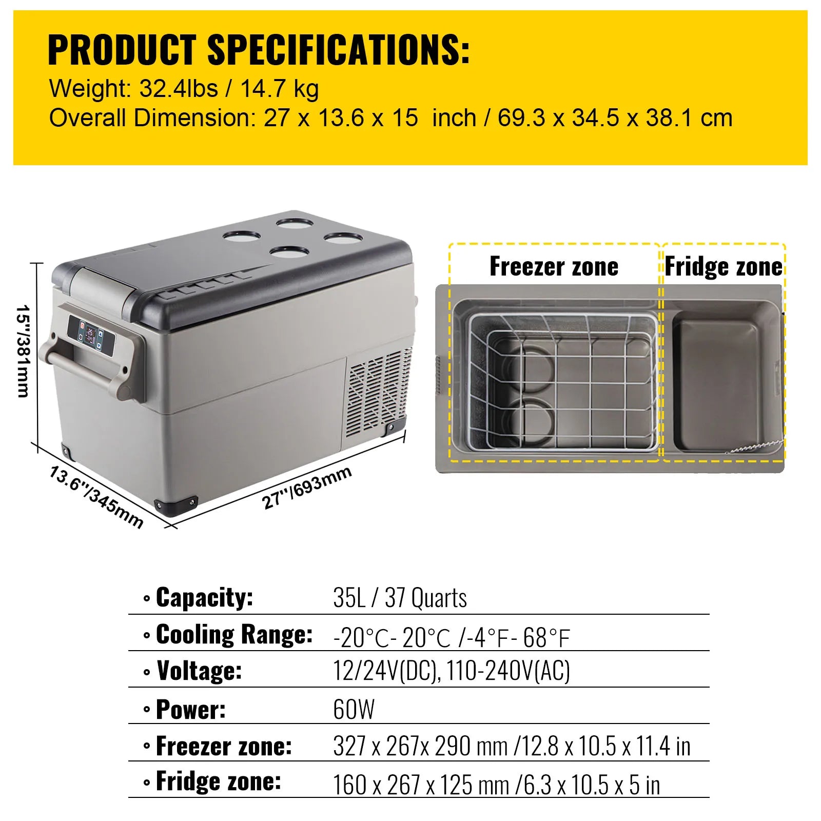 20 L -  55L Car Mini Fridge Freezer  DC 110-240V Camping