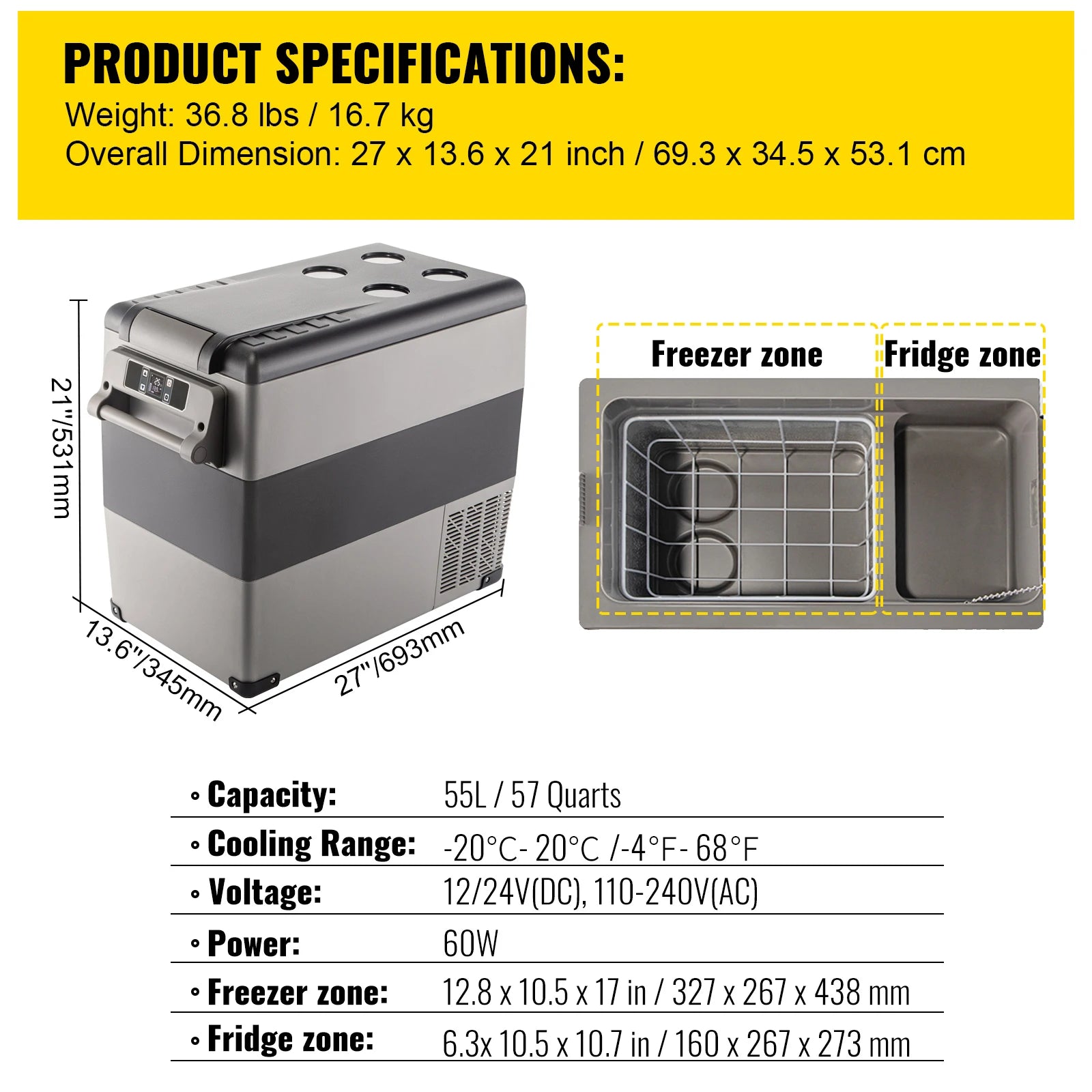20 L -  55L Car Mini Fridge Freezer  DC 110-240V Camping