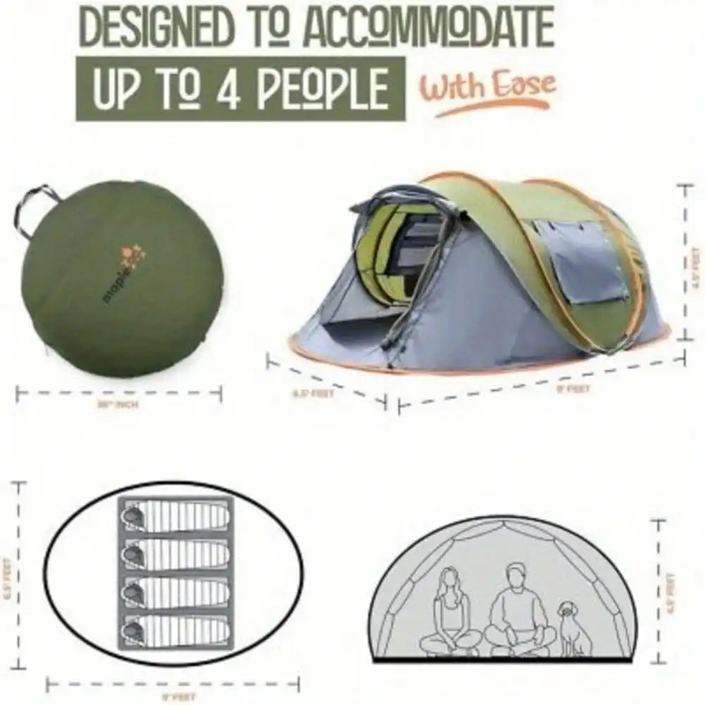 Camping Tent - 4-Person Easy Pop Up Tent  - UPF50+