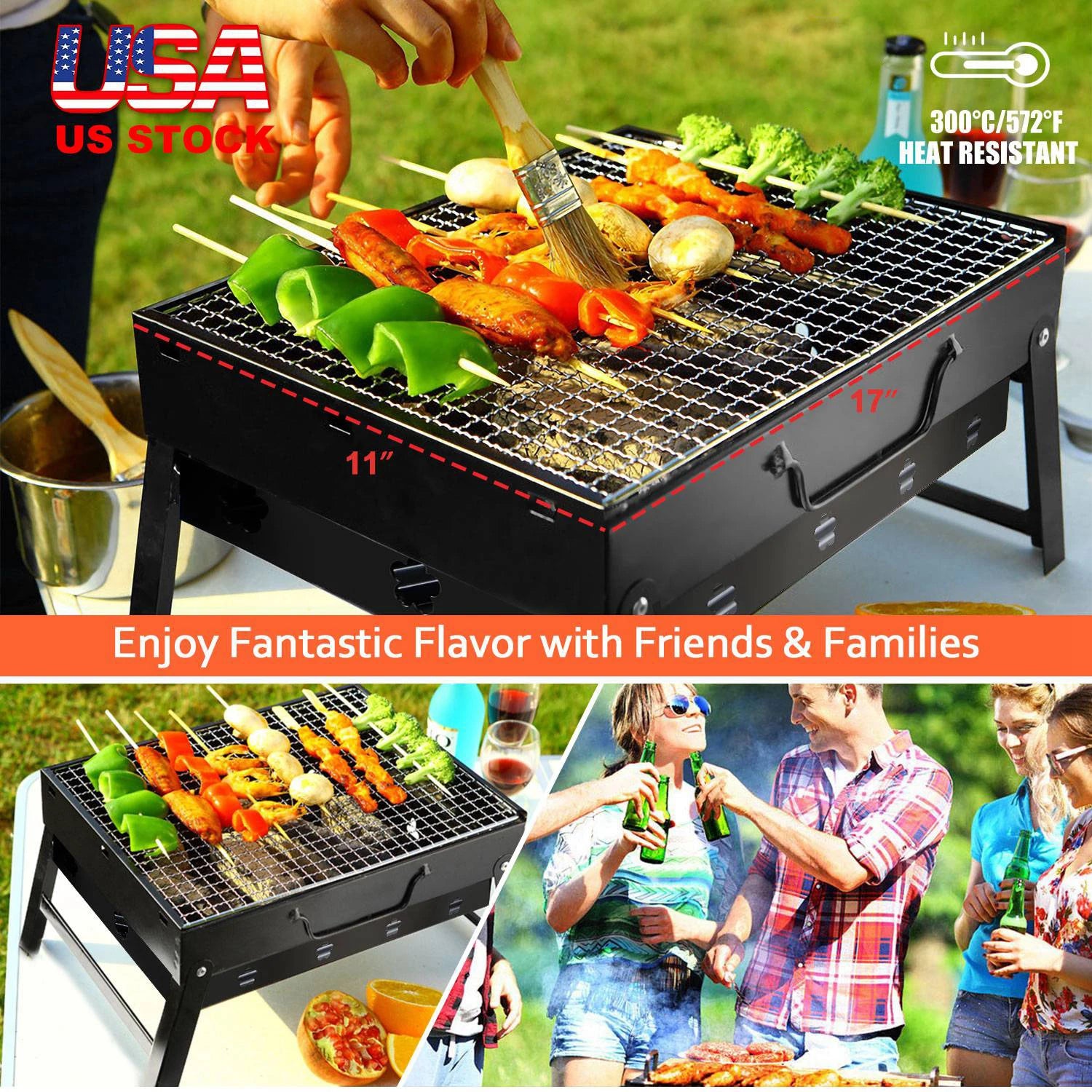 Portable Charcoal BBQ Grill Folding Stainless Steel BBQ