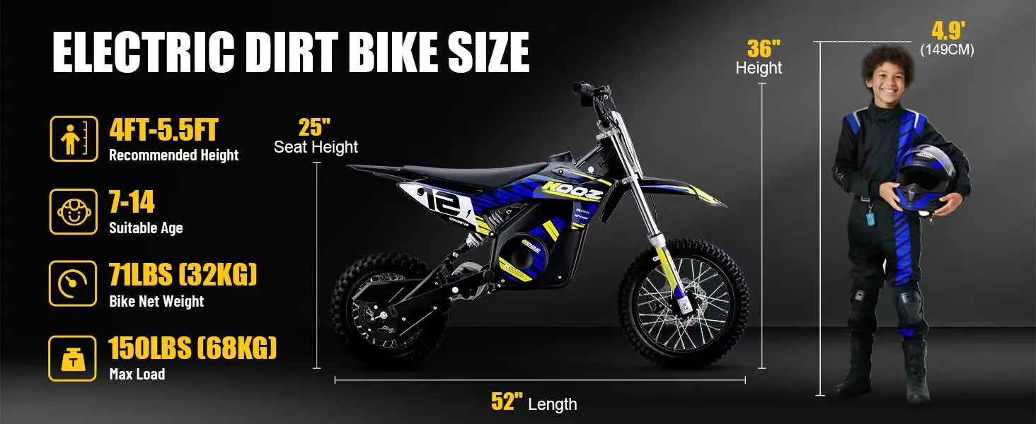 36V 1000W Electric Dirt Bike for Kids, , Up to 18 MPH & 15 Miles