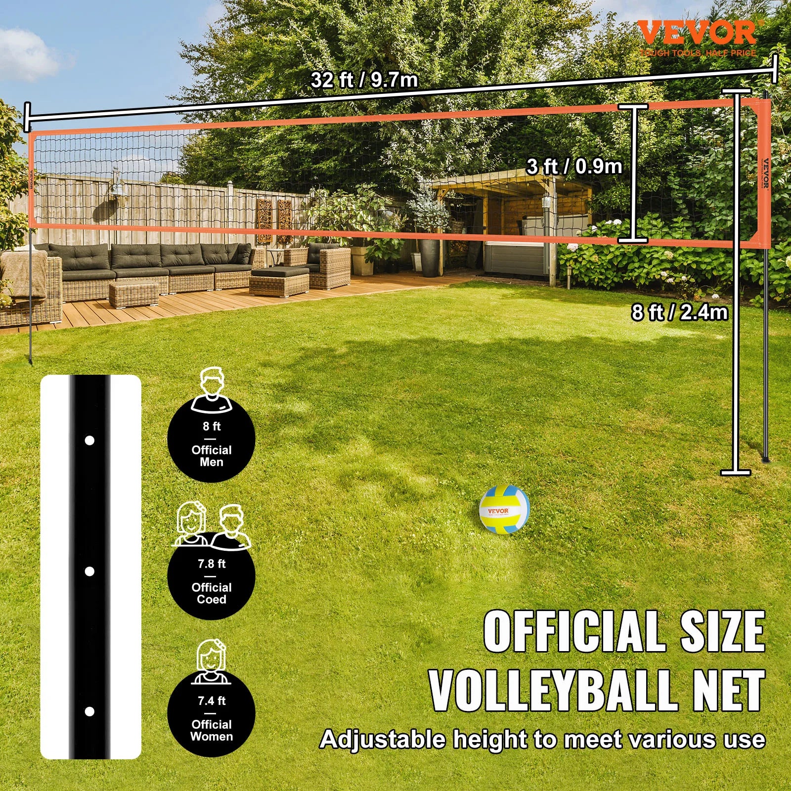 1.25-1.75inch Outdoor Volleyball Net System  Aluminum Poles