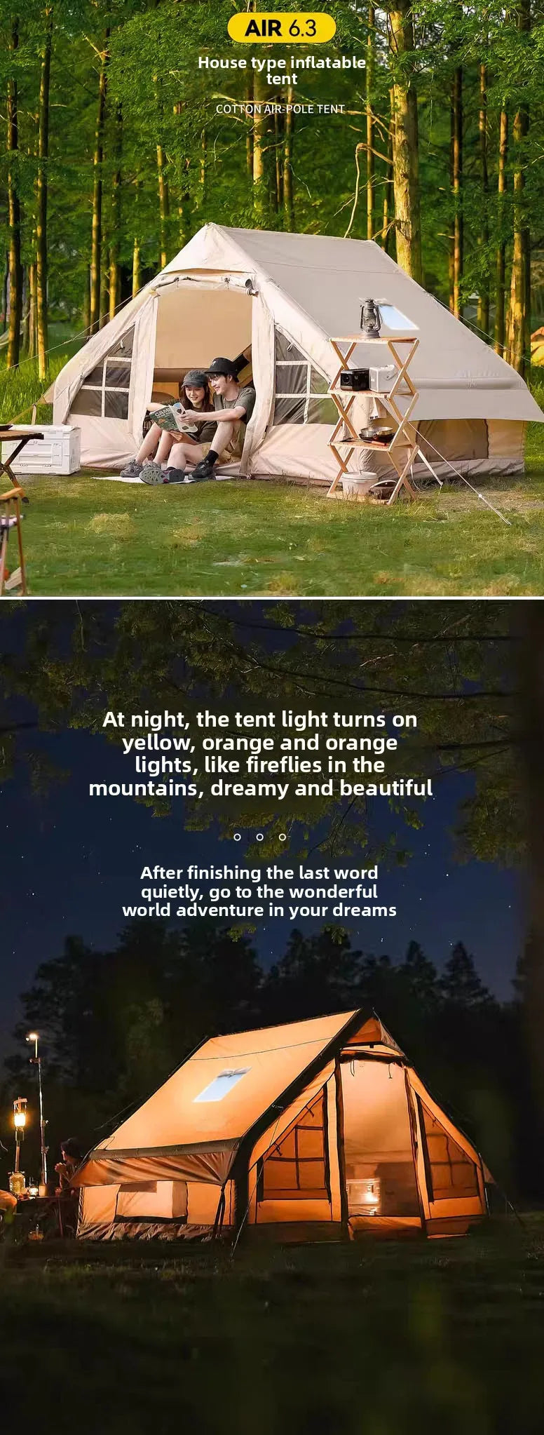 Inflatable tent camping for 1-6 people, hand pump large