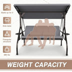 3 Seat Outdoor Porch Swing Chair, Adjustable Canopy  Convertible with Thicken Cushions,