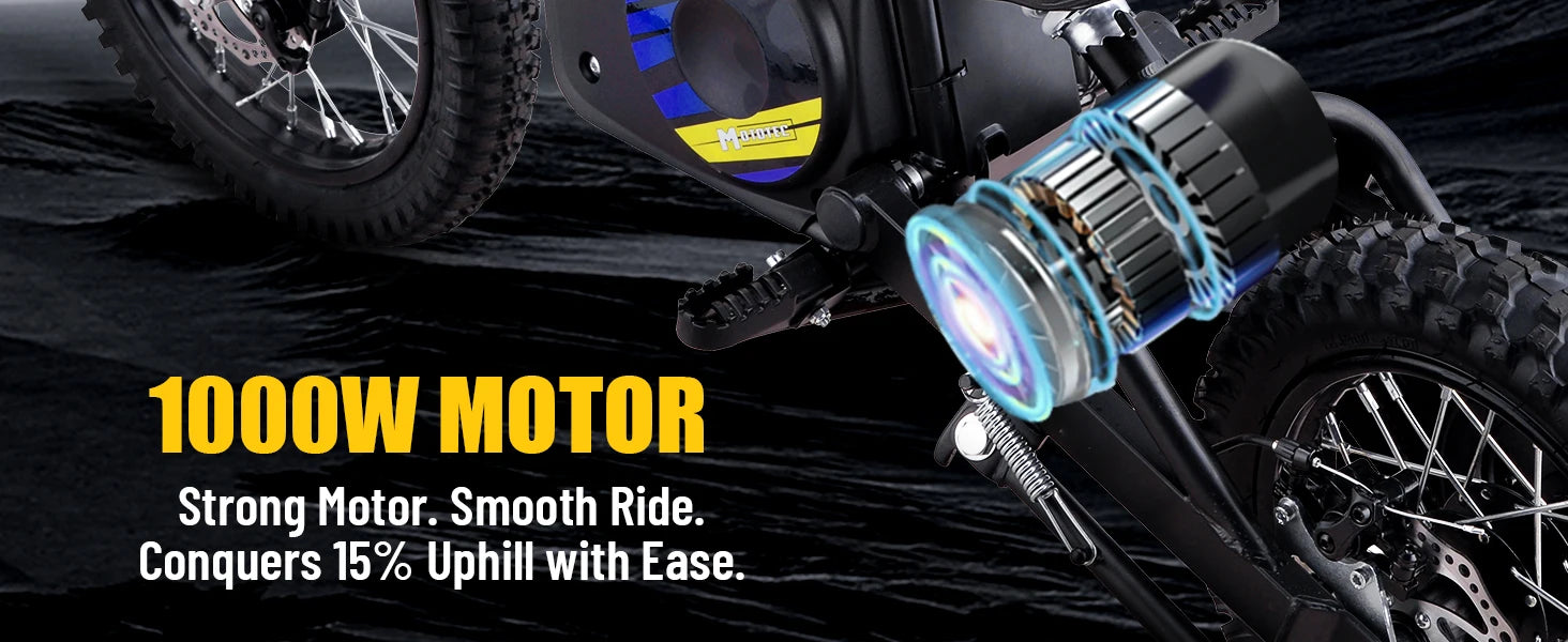 36V 1000W Electric Dirt Bike for Kids, , Up to 18 MPH & 15 Miles