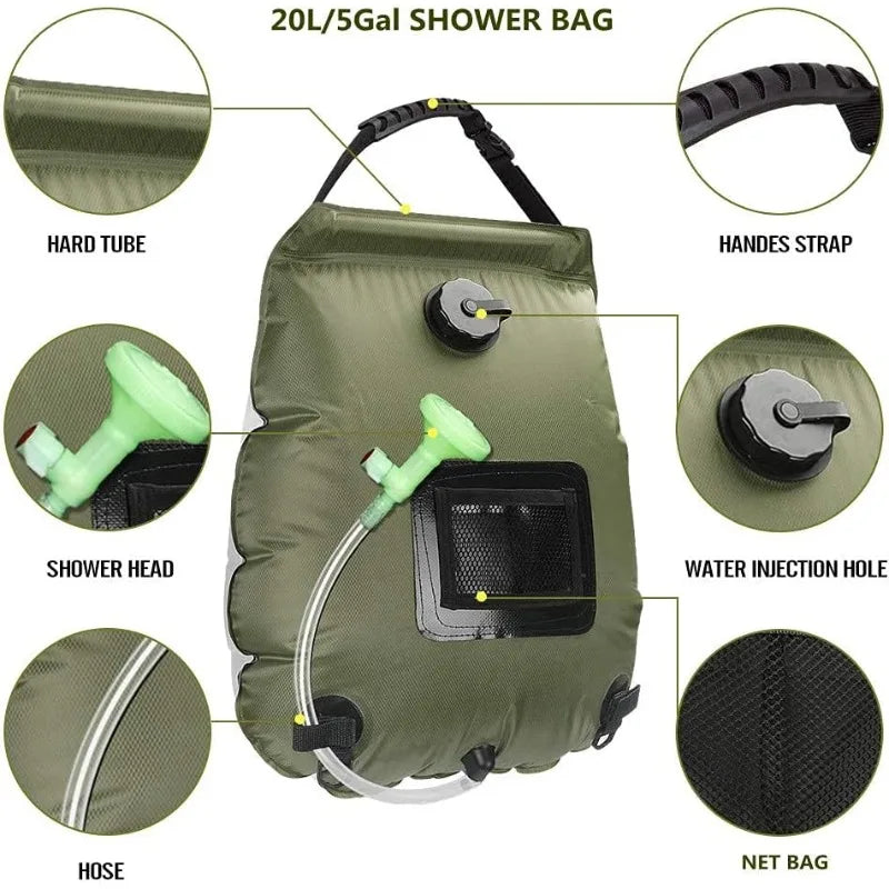 Solar Shower Bag, 5Gal(20L) Portable Solar Heating