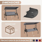 3 Seat Outdoor Porch Swing Chair, Adjustable Canopy  Convertible with Thicken Cushions,