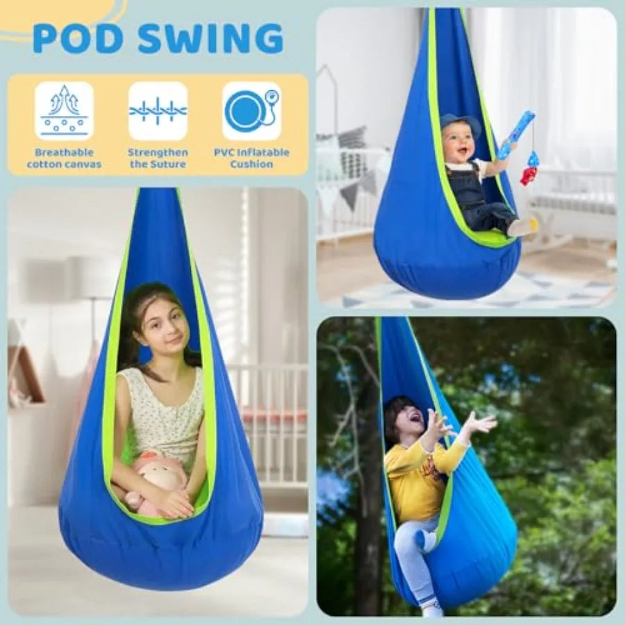 Sensory Pod Swings and Chair, Sensory Swing Set, X-Shaped Swing Frame, Heavy-Duty Metal