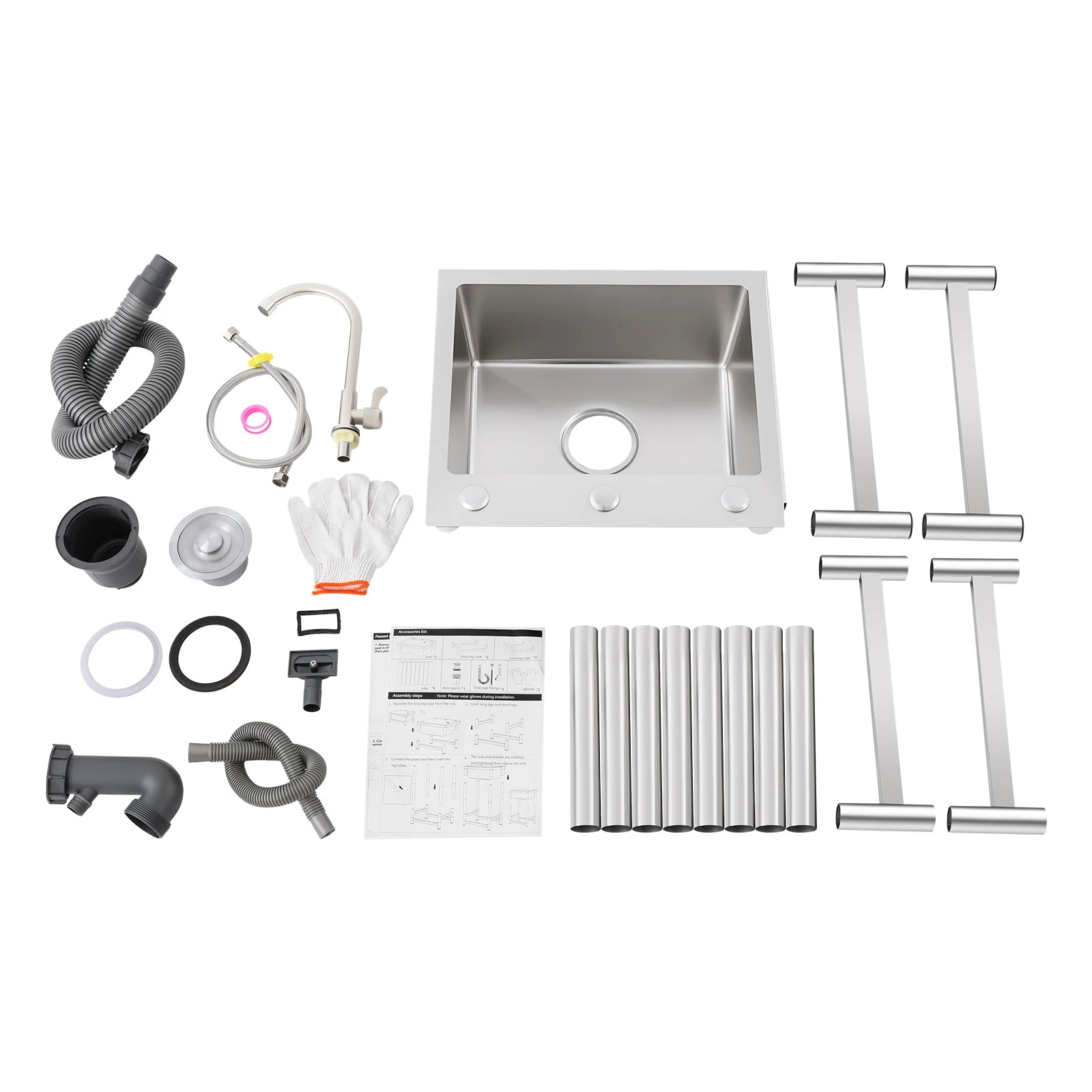 Freestanding Kitchen Sink with 360° Faucet, Sink, 45*41*75cm