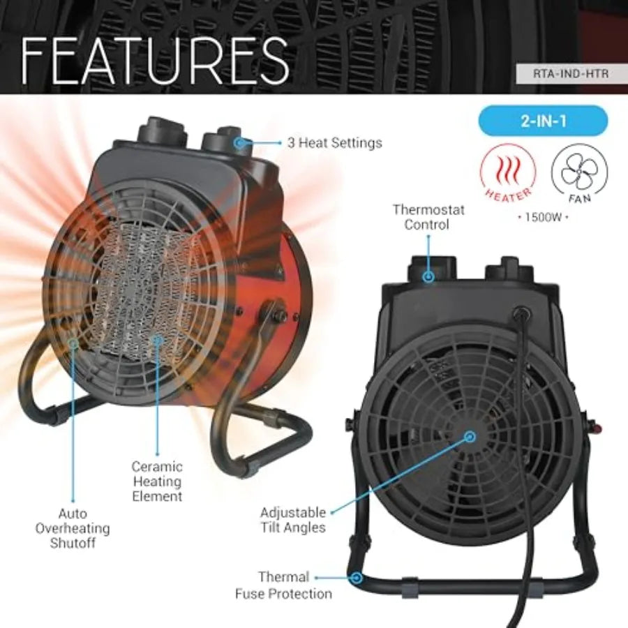 Electric Forced Air Heater with Ceramic Element,  Tilt, Overheat