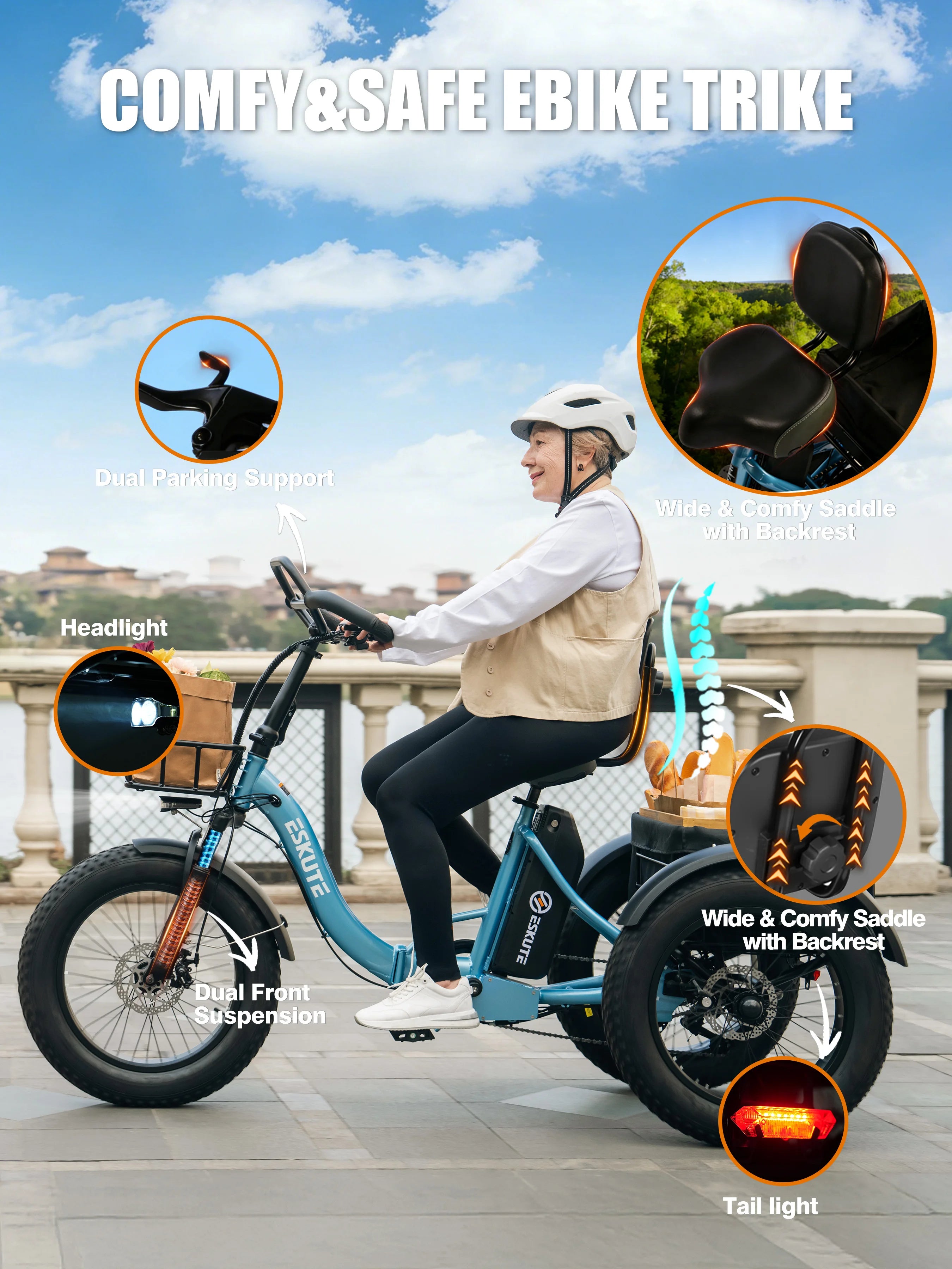 Electric Trike for Adults, 998.4Wh , 1200W Peak  20"x4.0" Fat Tires,