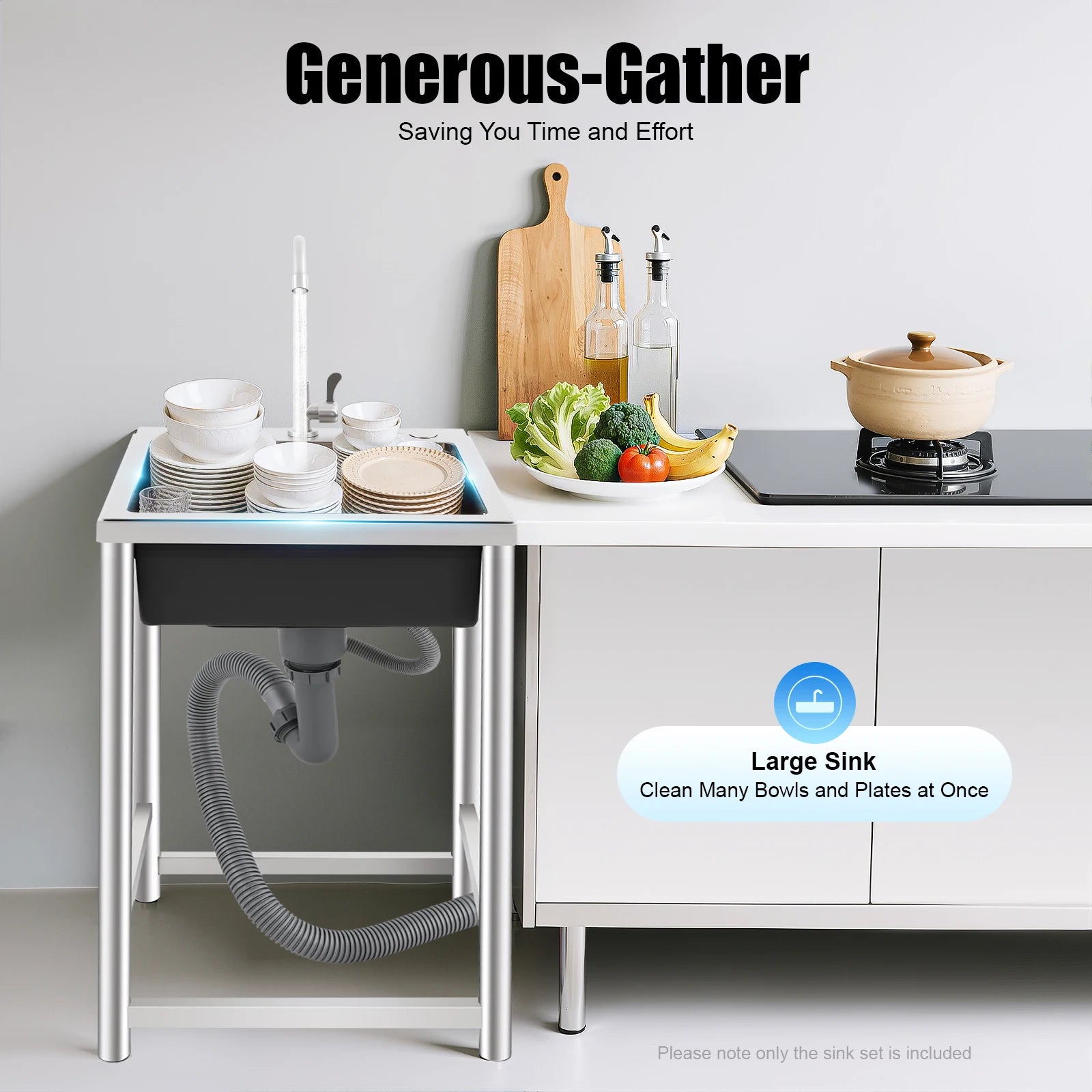 Freestanding Kitchen Sink with 360° Faucet, Sink, 45*41*75cm