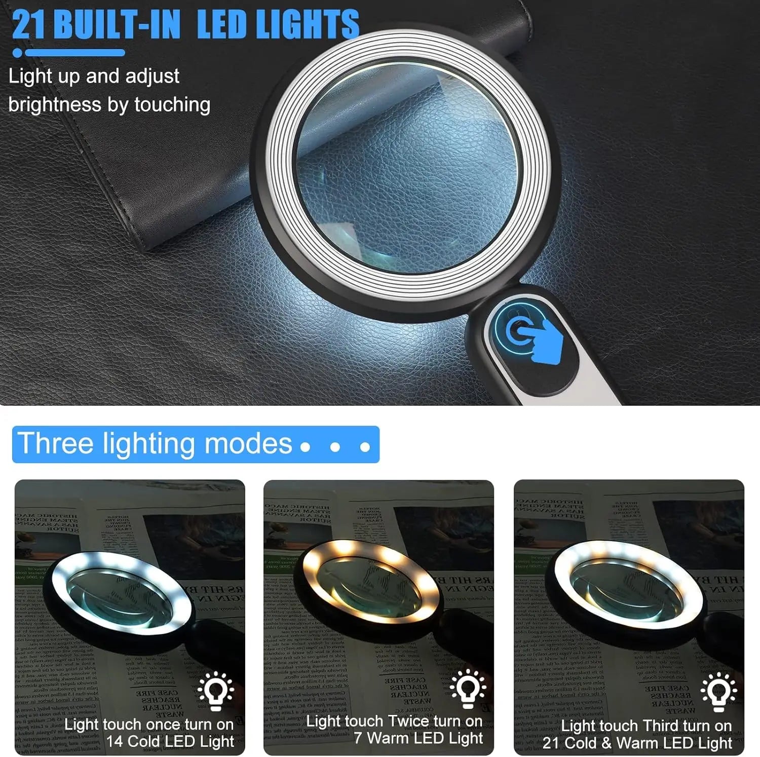 Rechargeable Magnifying Glass with Light, 30X 4.7IN