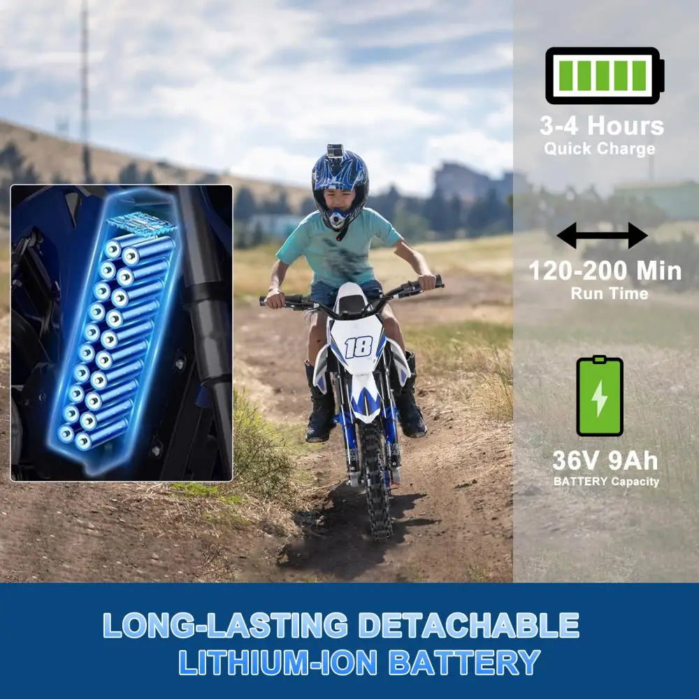 Blue 24V Electric Dirt Bike, Mini Off-Road Motorcycle , Disc Brake, for Kids