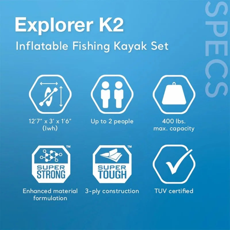 Pro K2 Inflatable , PVC, Paddles  Pump 2Person Kayak