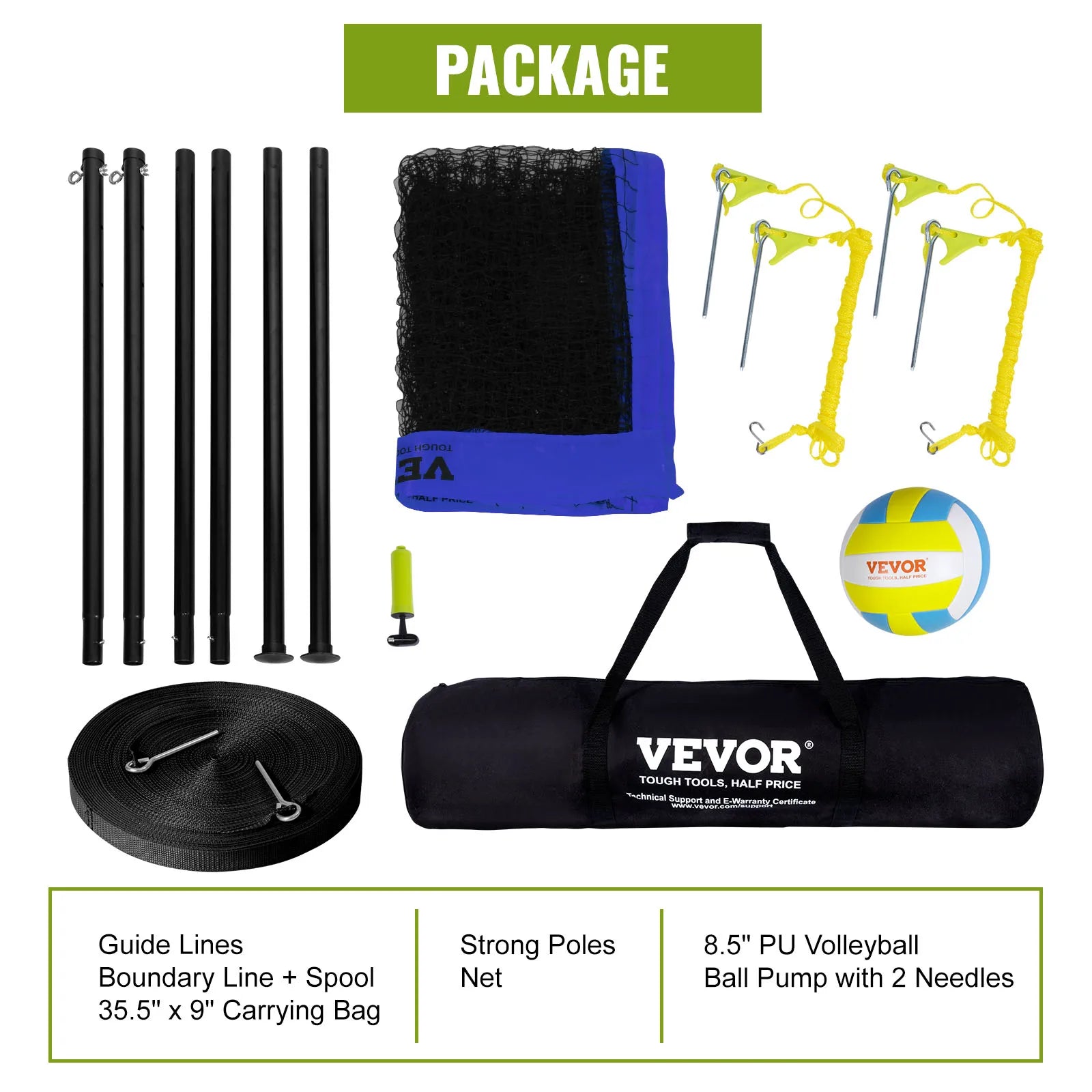 1.25-1.75inch Outdoor Volleyball Net System  Aluminum Poles
