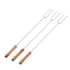 3Pcs 47.2cm Barbecue Forks Stainless Steel  Wood Handle