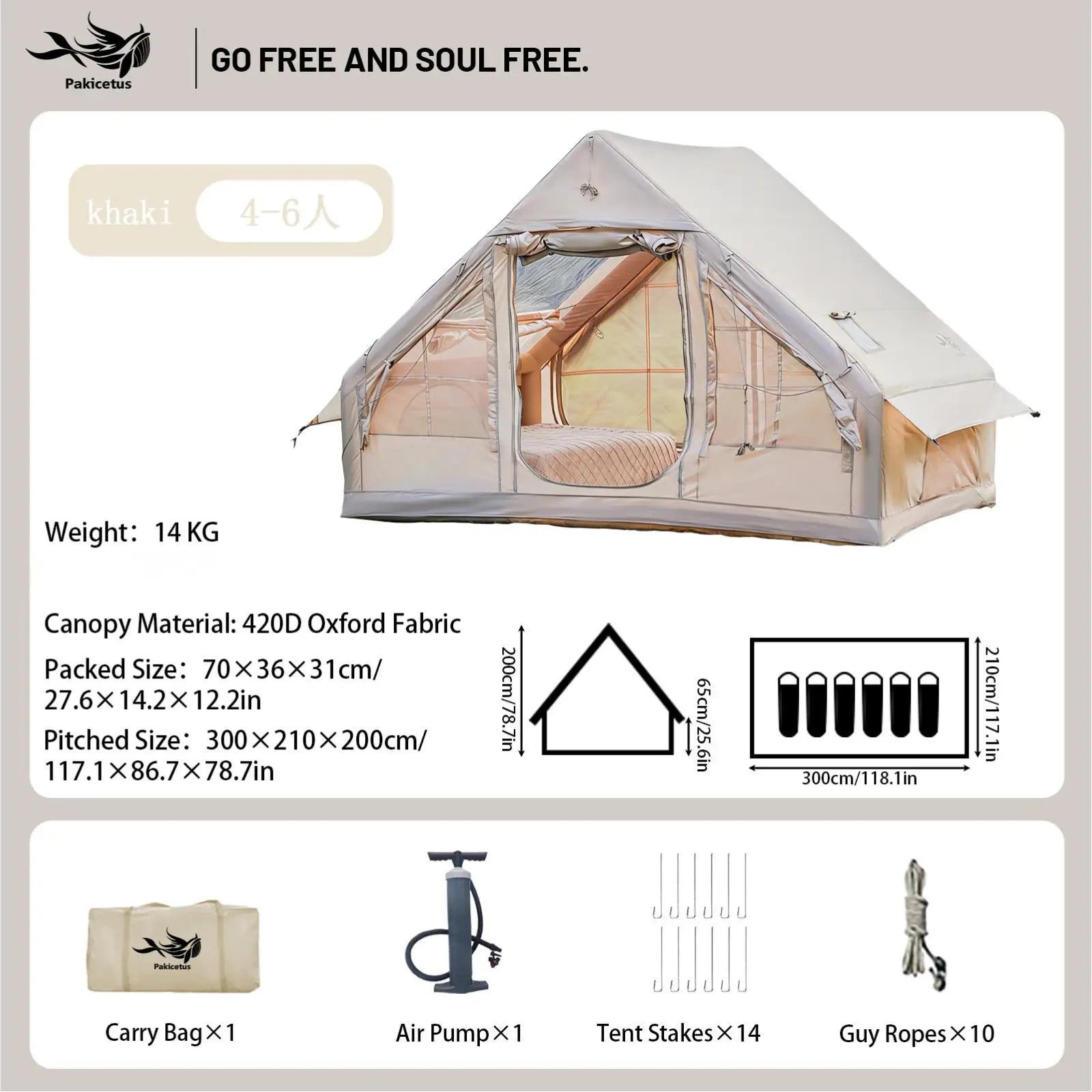 Inflatable Camping Tent, Waterproof  for 4-8 Persons,