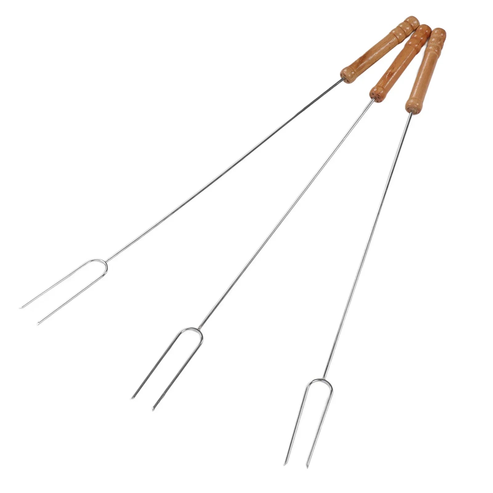3Pcs 47.2cm Barbecue Forks Stainless Steel  Wood Handle