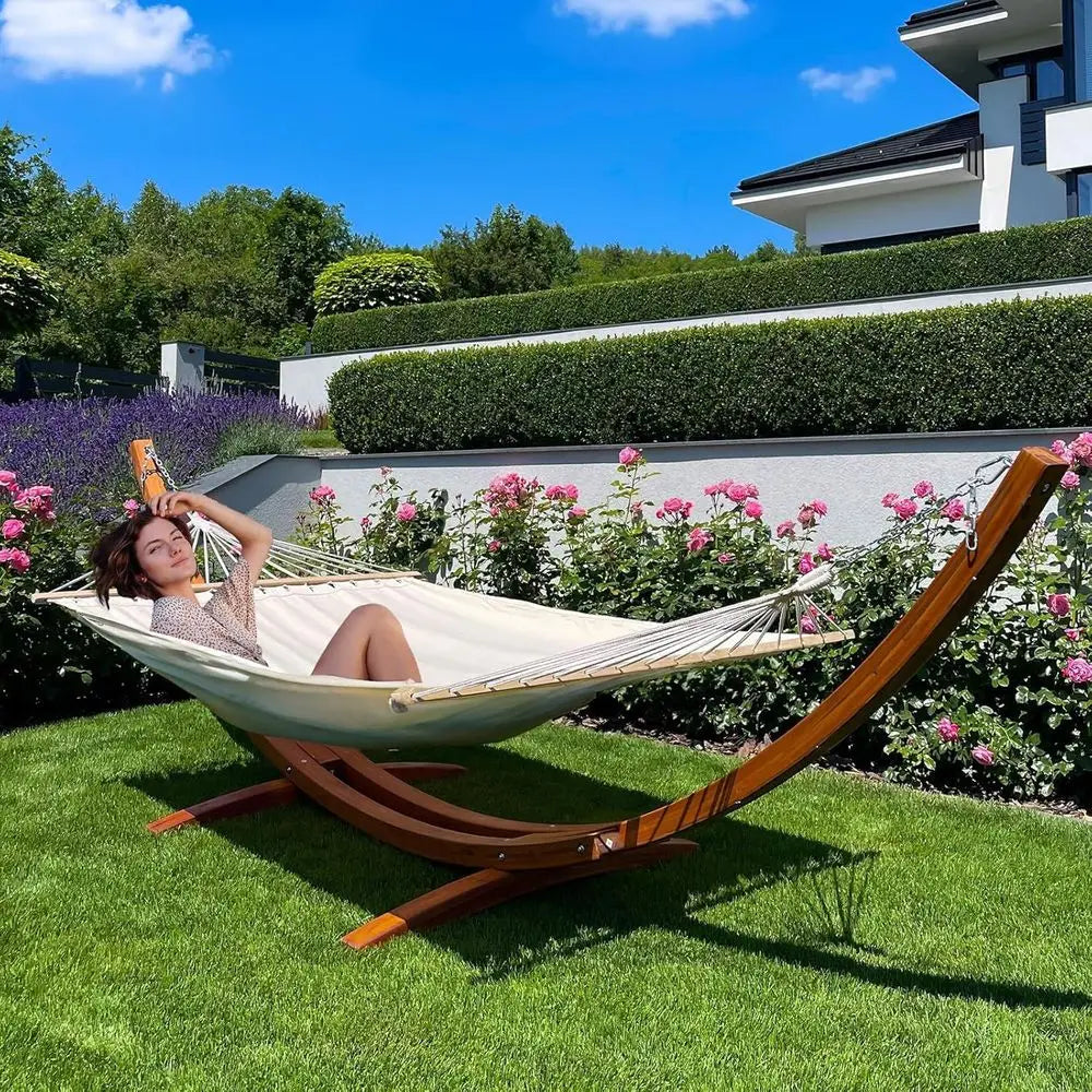 2 Person Heavy Duty Hammock and Stand, Large Outdoor Swing Bed 550lbs Cap.