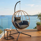 Double Egg Hanging Swing Chair with Stand Cushions Headrest 80"H Metal Basket