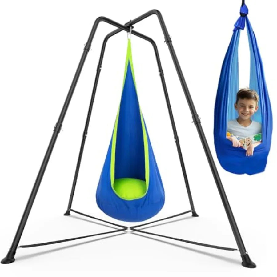Sensory Pod Swings and Chair, Sensory Swing Set, X-Shaped Swing Frame, Heavy-Duty Metal