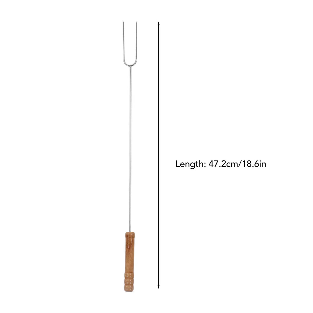 3Pcs 47.2cm Barbecue Forks Stainless Steel  Wood Handle