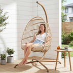 Indoor Swinging Egg Chair with Stand, 350 Lbs Water-Resistant Wicker
