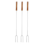 3Pcs 47.2cm Barbecue Forks Stainless Steel  Wood Handle