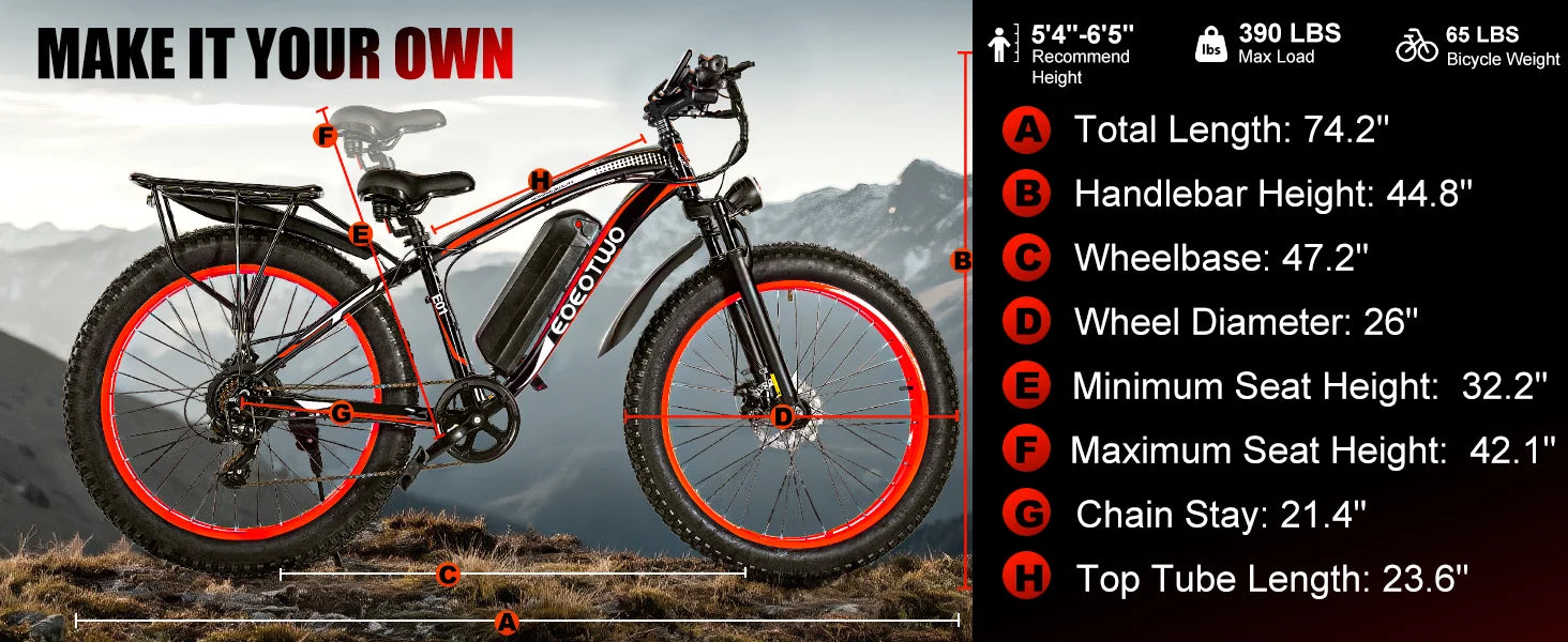 1500W Fat Tire EBike for Adults 26"x4.0 All Terrain 34MPH  48V