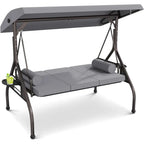 3 Seat Outdoor Porch Swing Chair, Adjustable Canopy  Convertible with Thicken Cushions,
