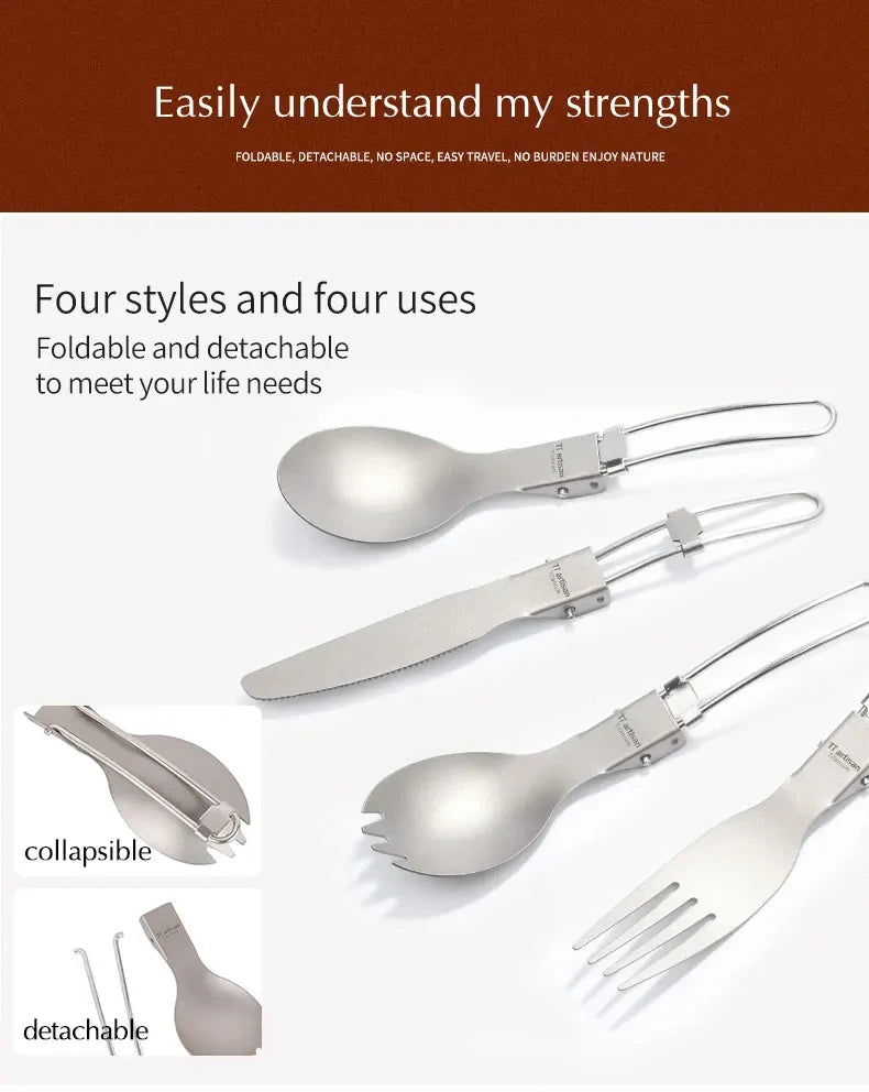 Titanium Foldable Cutlery Set - Fork Spoon Knife