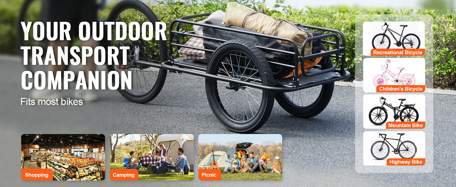 275 lbs Bike Cargo Trailer Foldable Hitch 20" Wh